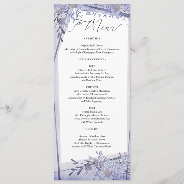 Romantic Botanical Wedding Reception Menu (Front)
