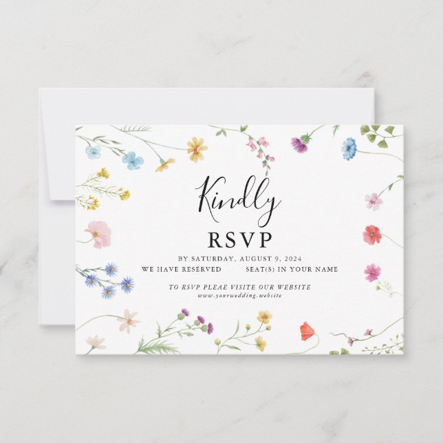 Romantic Botanical Wildflower Wedding RSVP Card (Front)