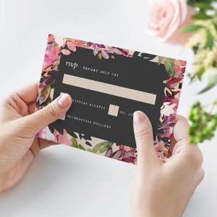 Romantic Bouquet Hot Pink Black Gold Wedding RSVP Card