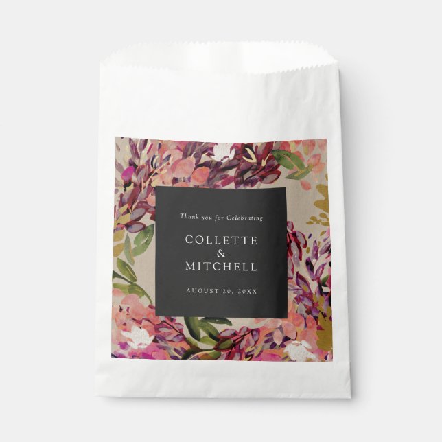 Romantic Bouquet Hot Pink Black Wedding Favour Bag (Front)