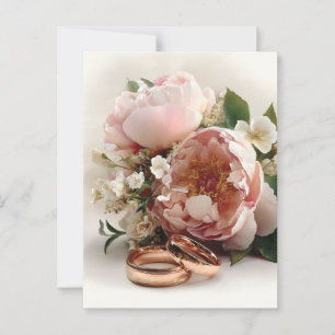 Romantic Bouquet of Peonies with Rose Gold Rings Postcard
