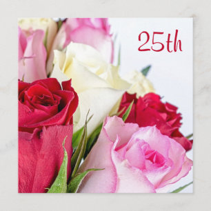 Romantic Bouquet Of Roses 25th Birthday Invitation
