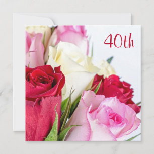 Romantic Bouquet Of Roses 40th Birthday Invitation
