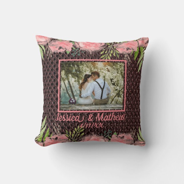 Romantic Bouquet Soft Pink Floral Photo Pillow (Front)