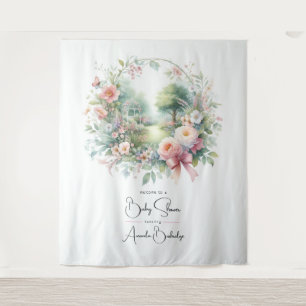 Romantic Bow Floral Baby Shower Welcome Tapestry