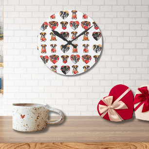 Romantic Boxer Dog and Heart Valentine  Round Clock