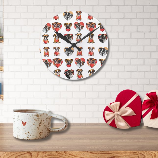 Romantic Boxer Dog and Heart Valentine  Round Clock (Romantic Boxer Dog and Heart Valentine Round Clock)