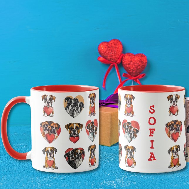 Romantic Boxer Dog Watercolor custom Mug (Romantic Boxer Dog Watercolor custom Mug)