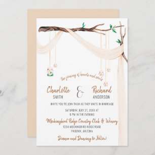 Romantic Branch with Drape and Mason Jar Lights Invitation