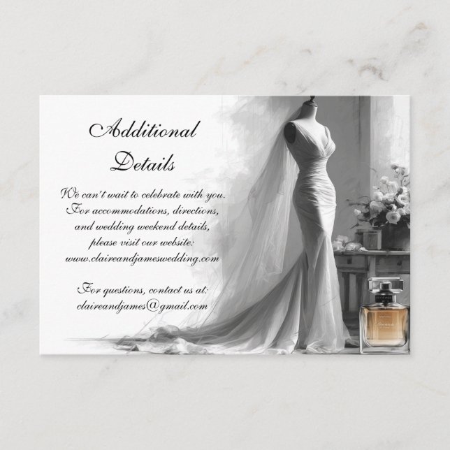 Romantic Bridal Sketch Wedding Enclosure Card  (Front)
