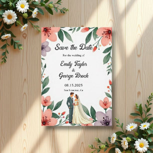 Romantic Bride And Groom Floral Garden Wedding Save The Date