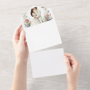 Romantic Bride Groom Floral Elegant Wedding Couple All In One Invitation