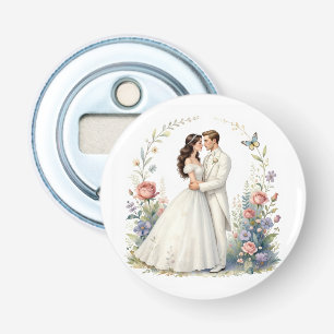 Romantic Bride Groom Floral Elegant Wedding Couple Bottle Opener