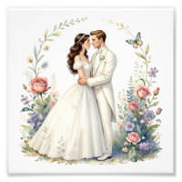 Romantic Bride Groom Floral Elegant Wedding Couple