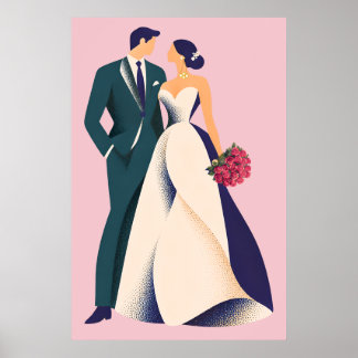 Romantic Bride & Groom Illustration Poster