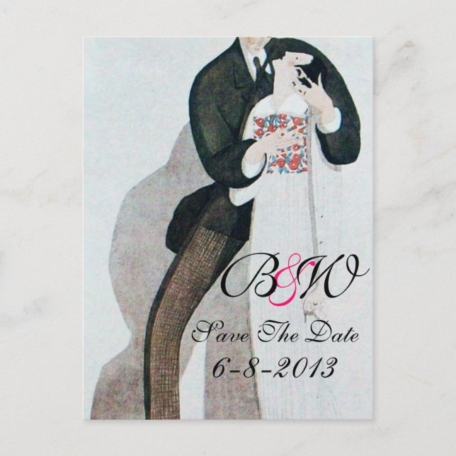 ROMANTIC BRIDE & GROOM SAVE THE DATE  MONOGRAM ANNOUNCEMENT POSTCARD (Front)
