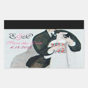 ROMANTIC BRIDE & GROOM SAVE THE DATE  MONOGRAM RECTANGULAR STICKER