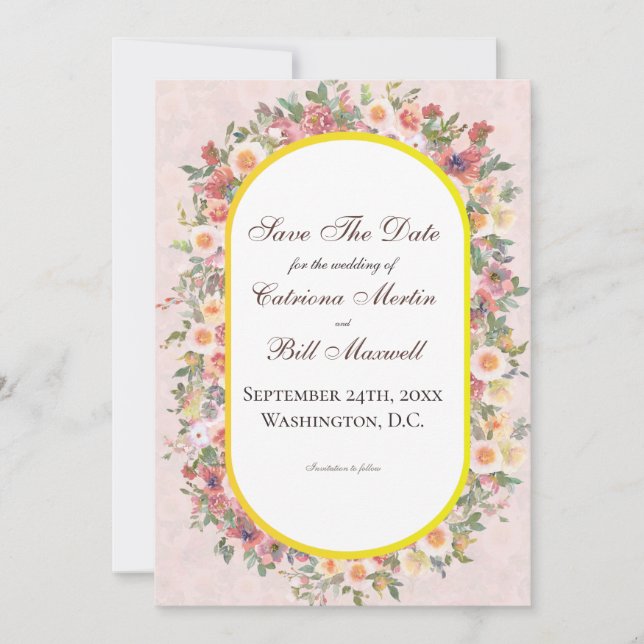 Romantic Bright Garden Floral Save The Date Card (Front)
