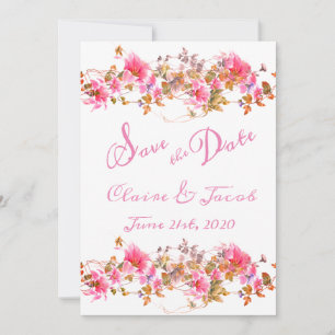 Romantic Bright Pink Floral Watercolor Script Save The Date