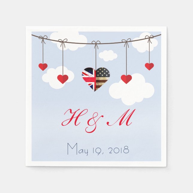 Romantic British American Wedding Napkin (Front)