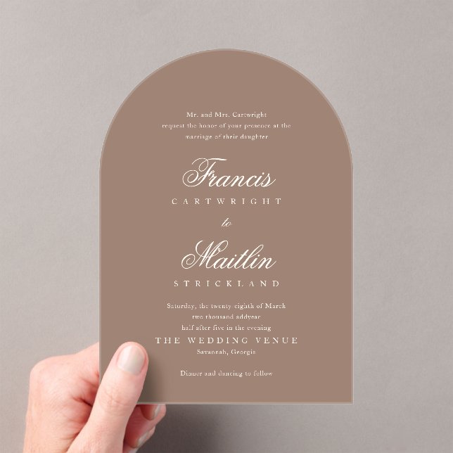 Romantic Brown Elegant Wedding Acrylic Invitations (Insitu (Handheld))