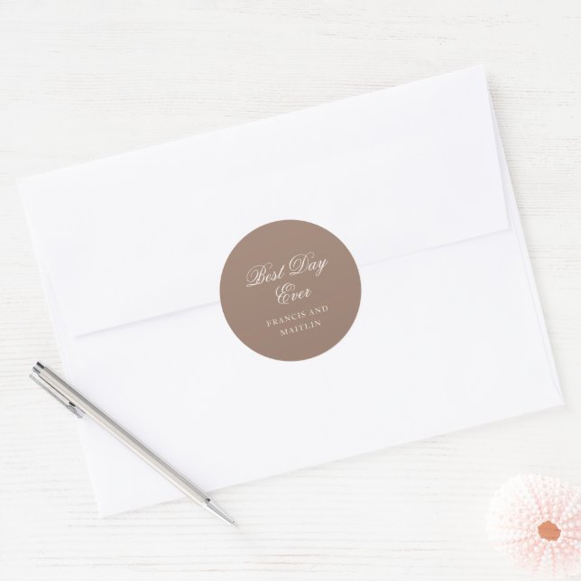 Romantic Brown Elegant Wedding Classic Round Sticker (Envelope)