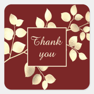Romantic brown golden leaves square sticker