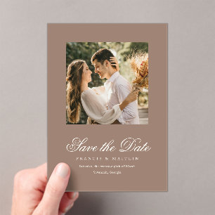 Romantic Brown Photo Elegant Wedding Save the Date Acrylic Invitations