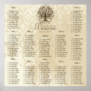 Romantic Brown Swirl Tree Seating Chart 12 Tables