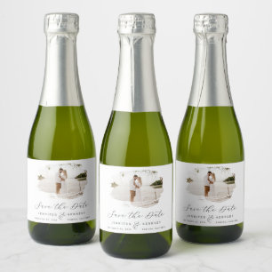 Romantic Brushed Frame Dark Grey Save the Date Sparkling Wine Label