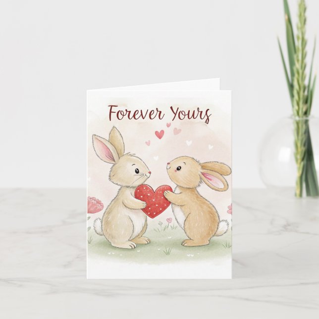 Romantic Bunny Card – Forever Yours (Front)