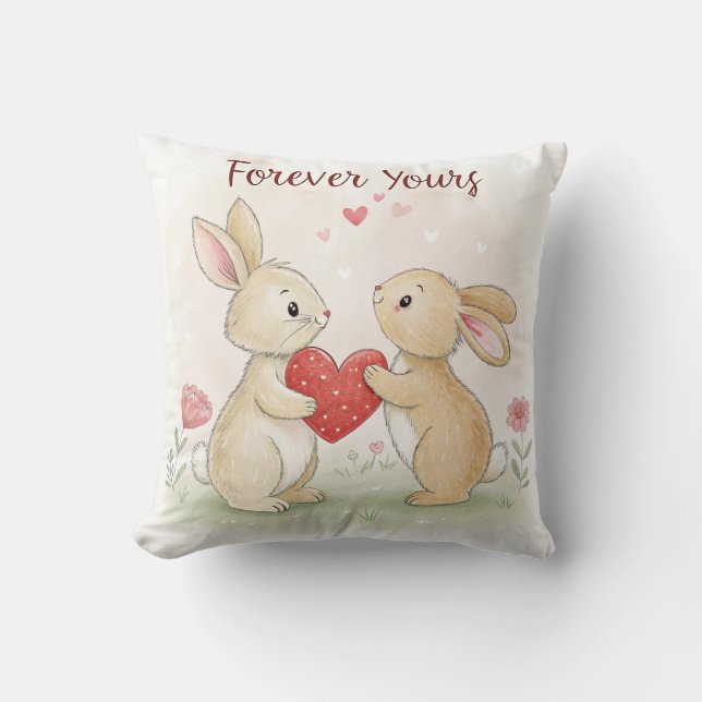 Romantic Bunny Card – Forever Yours Cushion (Front)
