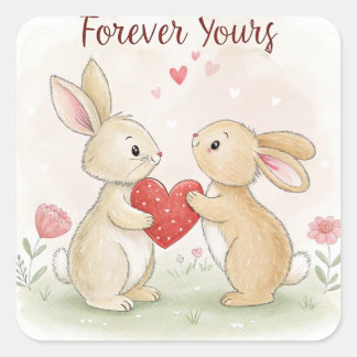 Romantic Bunny Card – Forever Yours Square Sticker