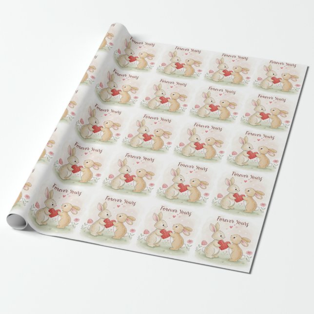 Romantic Bunny Card – Forever Yours Wrapping Paper (Unrolled)