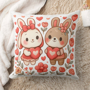 Romantic Bunny Couple Decorative Pillow