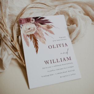 Romantic Burgundy and Blush Boho Floral Wedding Invitation