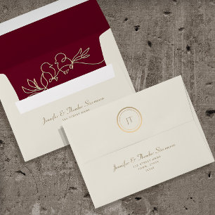 Romantic Burgundy and Gold Wedding Envelope