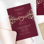 Romantic Burgundy and Gold Wedding Invitation<br><div class="desc">Introducing our elegant modern bohemian chic wedding invitation, adorned in rich red marsala burgundy and romantic rose gold hues. Featuring a delicate rope heart and gilded floral lace, this invitation exudes sophistication and charm. Perfect for couples seeking a touch of bohemian flair, this invitation sets the tone for a celebration...</div>