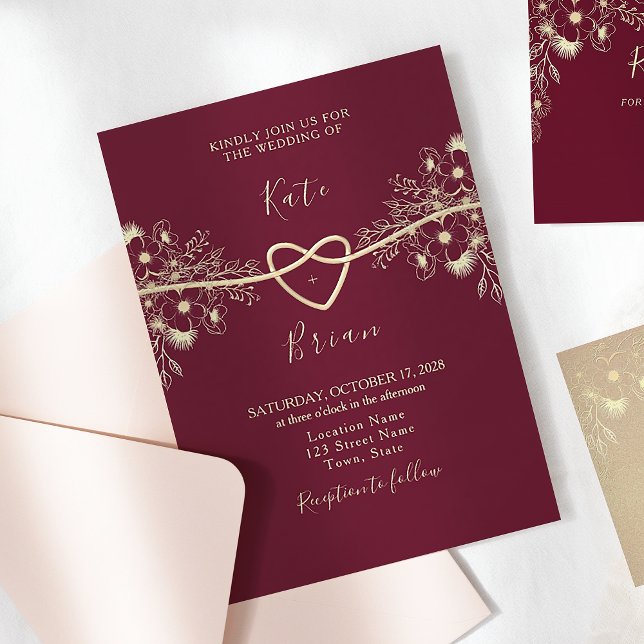 Romantic Burgundy and Gold Wedding Invitation (Creator Uploaded)