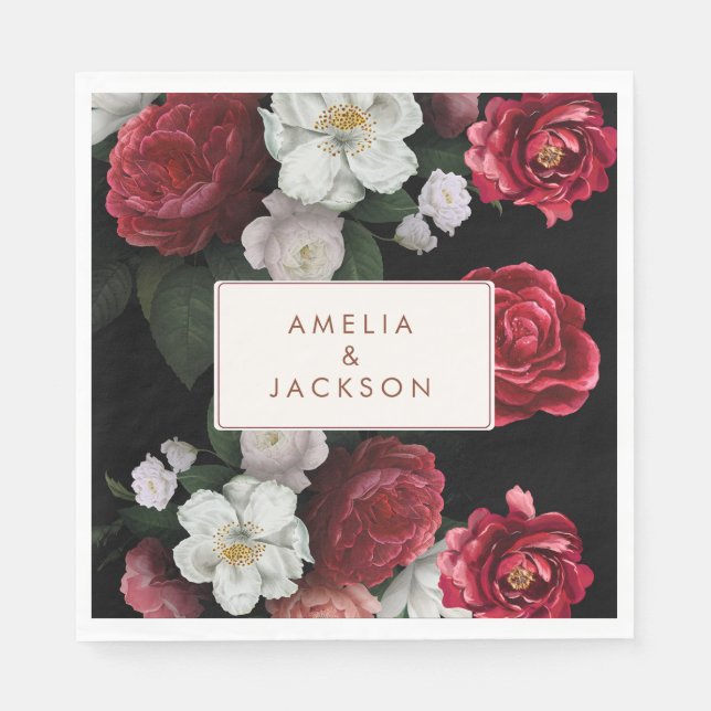 Romantic Burgundy black and red fall Wedding Napkin (Front)