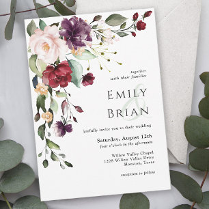 Romantic Burgundy Blush and Plum Wedding Invitation