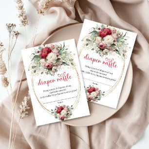 Romantic Burgundy Blush Floral Diaper Raffle Enclosure Card