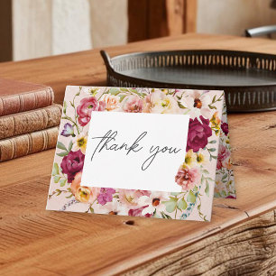Romantic Burgundy Blush Floral Garden Wedding Thank You Card
