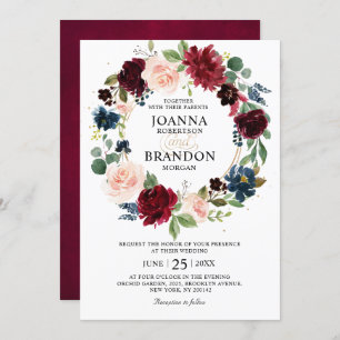 Romantic Burgundy Blush Floral Geometric Wedding Invitation