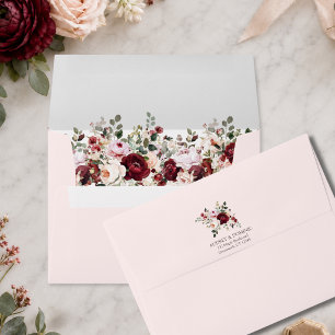 Romantic Burgundy Blush Floral Pink Wedding Envelope