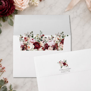 Romantic Burgundy Blush Floral Wedding Envelope