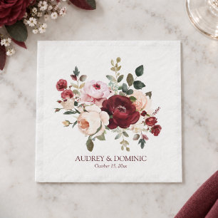 Romantic Burgundy Blush Floral Wedding Napkin