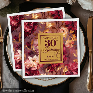 Romantic Burgundy Blush Gold 30th Birthday Napkins