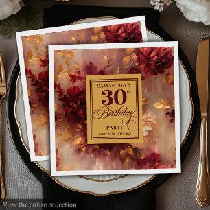 Romantic Burgundy Blush Gold Boho 30th Birthday Napkin