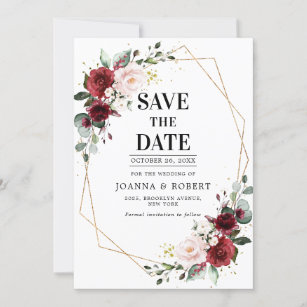Romantic Burgundy Blush Pink Botanical Geometric Save The Date
